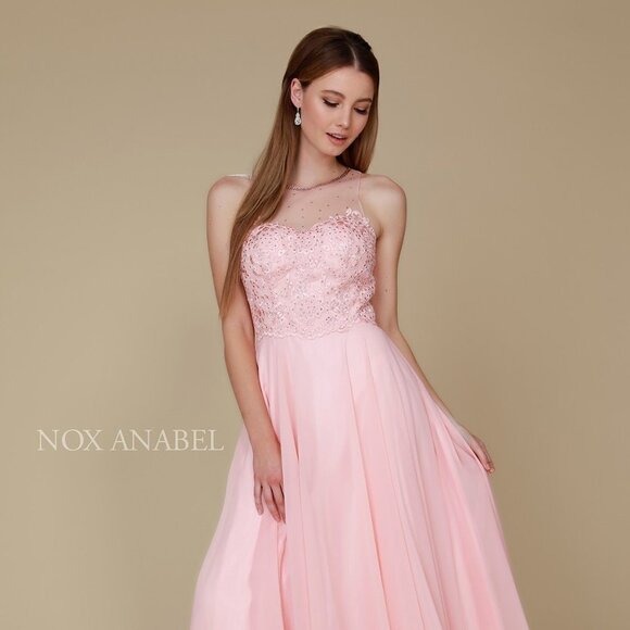 NOX Dresses & Skirts - NEW LONG SLEEVELESS A-LINE CHIFFON DRESS EMBROIDERED WITH RHINESTONES NX Y009
